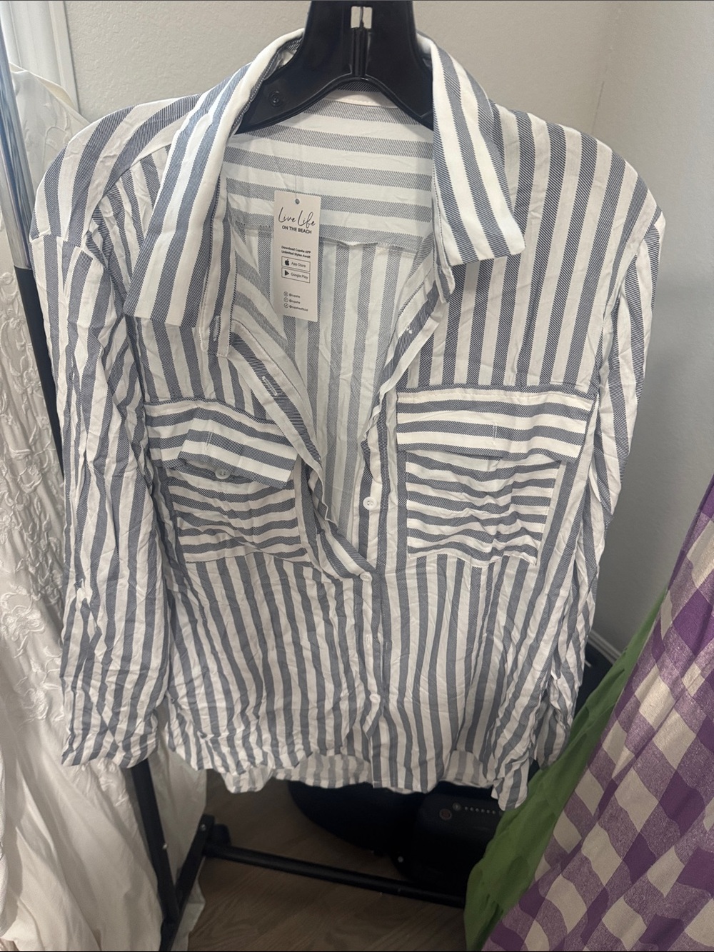 Cupshe Blue & White Striped Button-Down Kids Shirt